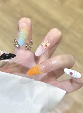 【西雅图之夜】手工穿戴甲ins甜辣海岛风立体雕花晕染显白美甲贴