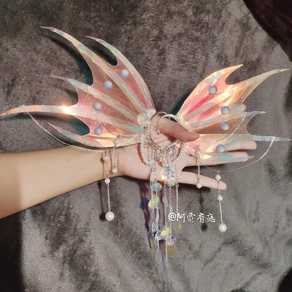 【阿贾有痣】鲛人泪耳挂 幻彩精灵人鱼无耳洞贝壳鳞片汉服lo配饰