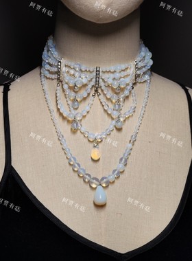 蛋白石多层项链 重工choker中古vintage珠宝秀场同款晚宴复古颈链