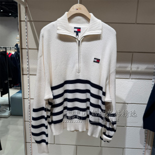 TOMMY专柜时尚简约条纹女款长袖毛衣针织开衫T32G6KTO33TWT1