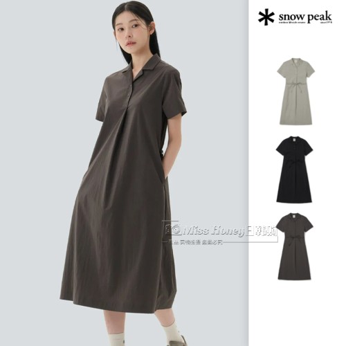 Snowpeak雪峰专柜正品春夏新款收腰女款短袖连衣裙长裙S26MWROP61