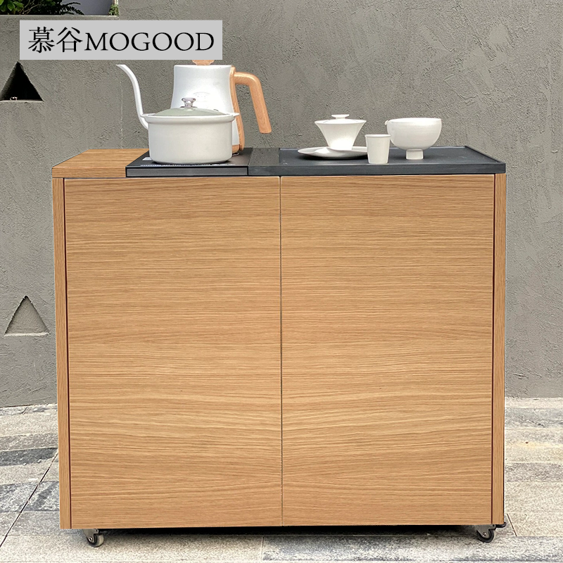 烧水壶一体意式极简可移动茶水柜