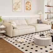 柏丝纳猫抓皮艺沙发大象耳朵意式 极简约客厅小户型直排奶油风沙发