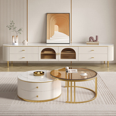 柏丝纳轻奢岩板电视柜简约现代茶几组合小户型客厅奶油风电视柜