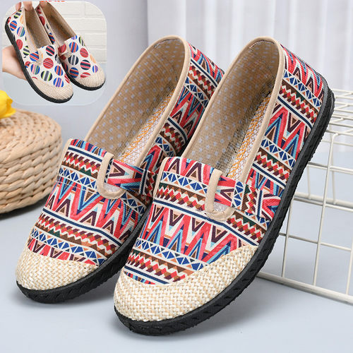 休闲单鞋老北京布鞋女透气亚麻一脚蹬懒人鞋软底民族风妈妈鞋时尚