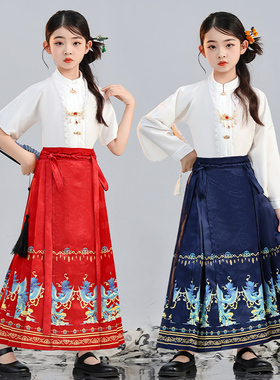 马面裙女童汉服2025新中国风改良套装春季长短袖儿童古装明制唐装