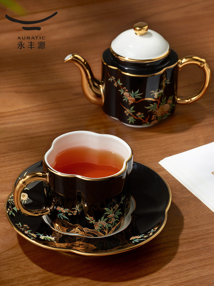 永丰源夫人瓷石榴家园4头茶具陶瓷茶具套装轻奢描金茶壶茶杯碟