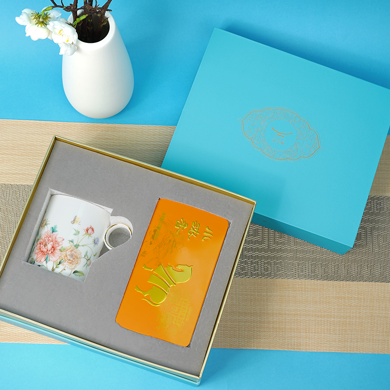 国瓷永丰源风华绽放马克杯茶叶组合 陶瓷马克杯350ml八马茶叶礼盒