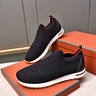 邦家尼欧洲站乐福鞋男鞋一脚蹬懒人潮牌布面单鞋男飞织透气新款男