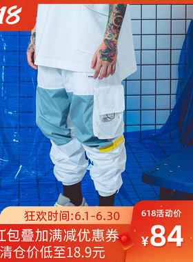 JOKESTER潮牌秋冬款拼色压胶多口袋工装束脚裤ins同款的长裤子男