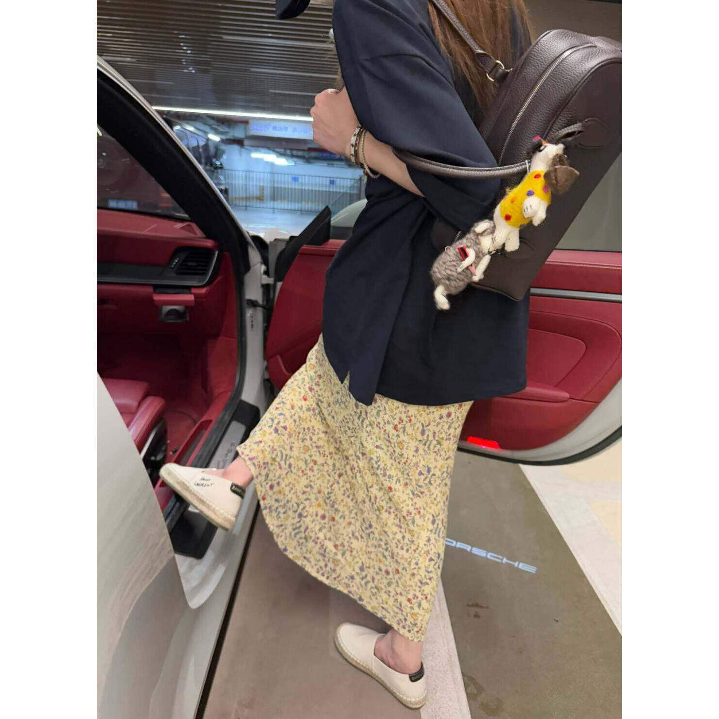“乔其印花”神奇花裙’ 斜裁弹力腰轻薄鱼尾半裙女