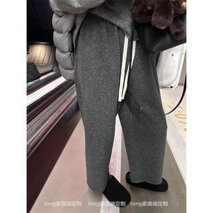 宽松加绒加厚 剪裁九分裤 秋冬羊毛混纺一片式 密拷边脚口