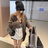 慵懒调调 外套 橄榄色粗棒针羊毛毛衣开衫