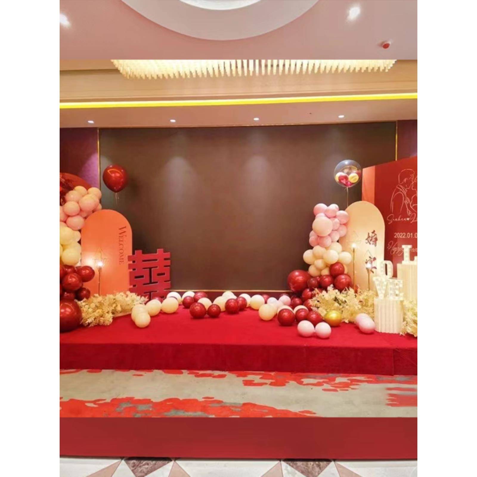 婚礼大屏幕两侧布置led屏出阁宴舞台装饰回门宴背景板答谢宴kt板z图片