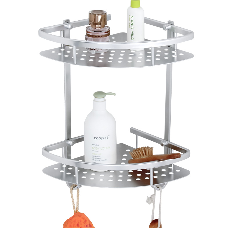 太空铝免打孔两层厕所网篮三角架