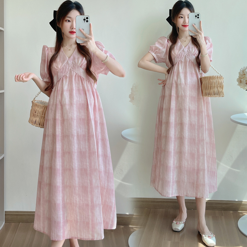 孕妇夏装薄款短袖大码雪纺连衣裙