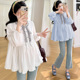 春秋宽松衬衫 孕妇春季 甜美娃娃衫 减龄格纹拼接木耳边韩版 上衣新款