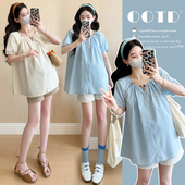 夏天薄款 外出法式 温柔气质娃娃衫 夏季 短裤 孕妇装 上衣 两件套 新款