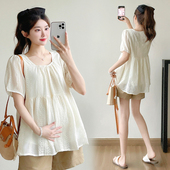 雪纺刺绣娃娃衫 小清新宽松显瘦时尚 孕期百搭减龄上衣 新款 孕妇夏季