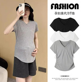 弹力莫代尔薄款 新款 t恤气质百搭V领修身 上衣夏季 短袖 孕妇T恤夏装