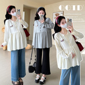 休闲娃娃衫 孕妇装 针织弹力宽松遮肚显瘦时尚 新款 春秋孕妈上衣 春装