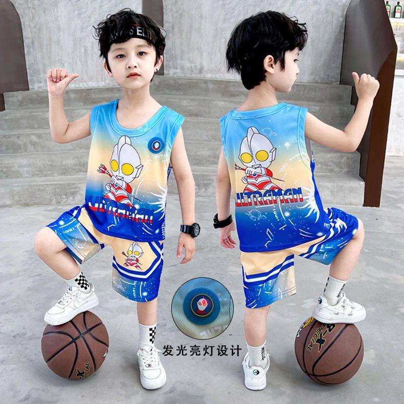 儿童夏季篮球服2024新款男童速干衣帅中小童奥特曼衣服运动两件套图片