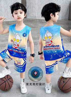 儿童夏季篮球服2024新款男童速干衣帅中小童奥特曼衣服运动两件套