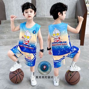 儿童夏季篮球服2024新款男童速干衣帅中小童奥特曼衣服运动两件套