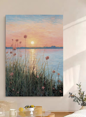 SYMT.ART手绘油画《霞光万道》北欧样板间客厅餐厅卧室后现代挂画