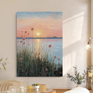 SYMT.ART手绘油画《霞光万道》北欧样板间客厅餐厅卧室后现代挂画