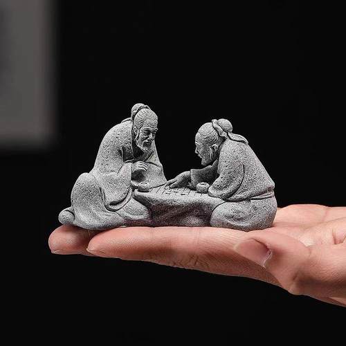 老者对弈老人下棋鱼缸造景园艺花卉假山盆景摆件复古桌面创意装饰