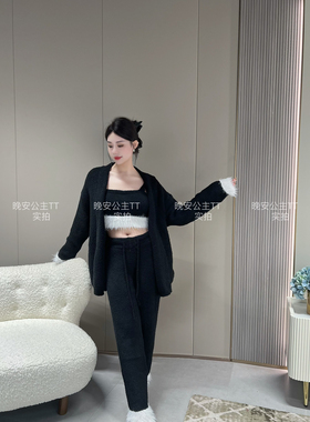 细绒睡衣女秋冬季三件套半边绒爆款高级感时尚洋气家居服保暖套装