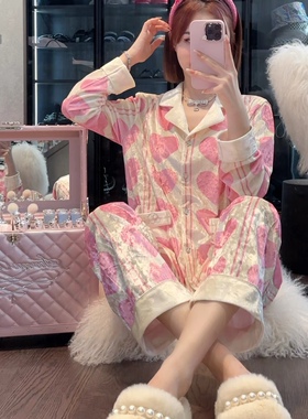 怦然心动粉色甜美减龄秋冬丝绒休闲家居服睡衣套装女礼盒包装