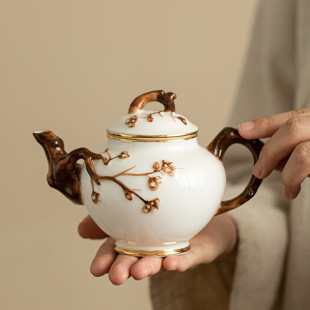 德化茶具羊脂玉瓷手工捏花茶壶陶瓷茶具泡茶壶闷茶壶家用功夫