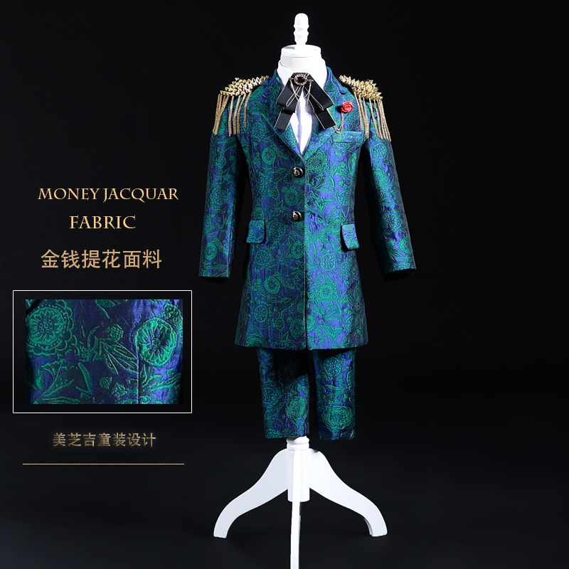 T台走秀男童儿中国风男童模特走秀t台礼服小西装中长款儿童秋冬装