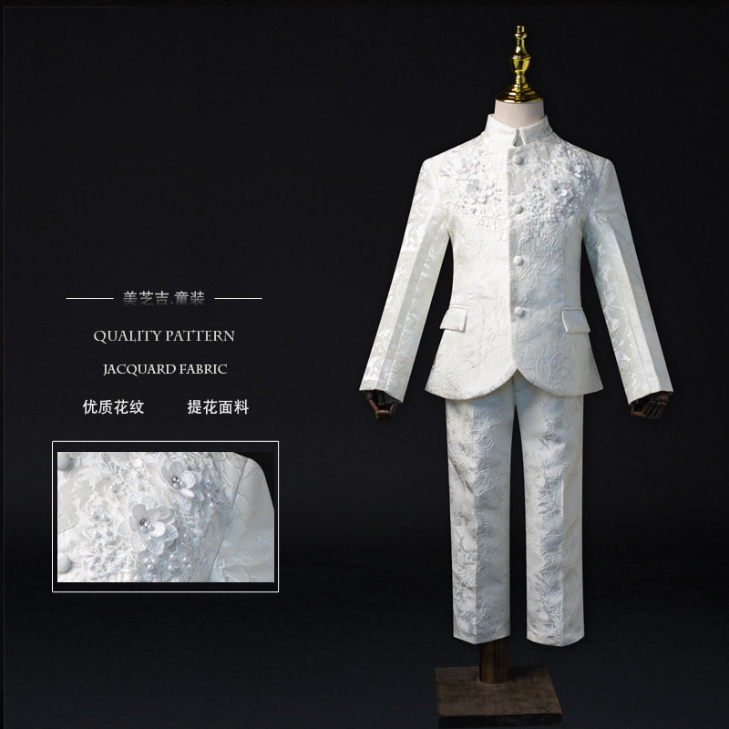 儿童占领套装男童礼服走秀演出钢琴表演小主持人礼服套装白色礼服