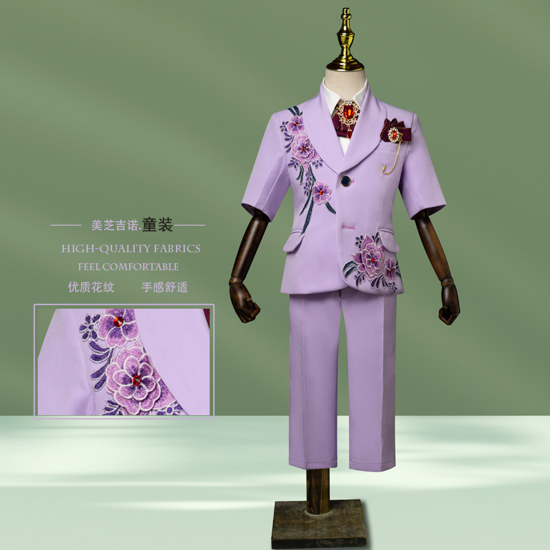 男童新款西装套装儿童主持人礼服走秀钢琴演出服新款短袖演唱礼服