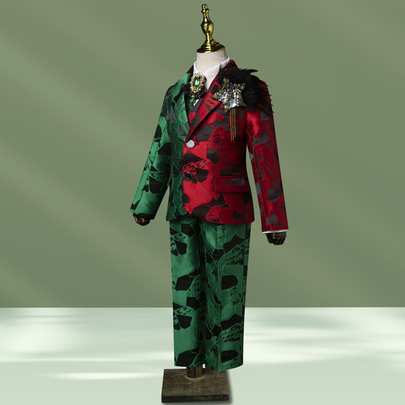 美芝吉诺男童红色提花小西服T台模特走秀演出服花童表演礼服宝宝