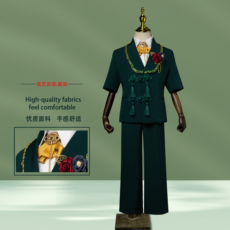 男童夏季短袖西装潮服新款儿童礼服模特走秀主持人男孩钢琴演出服