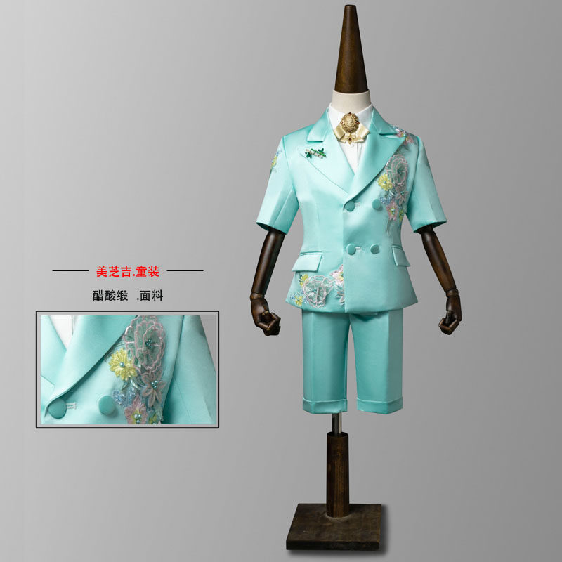 男童礼服西服短袖套装朗诵独唱模特走秀礼服小主持人钢琴演出礼服