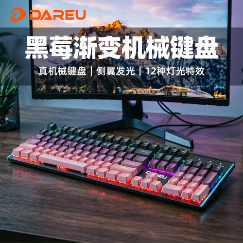 达尔优LK165黑莓机械键盘有线台式电脑游戏办公黑青轴红茶轴104键