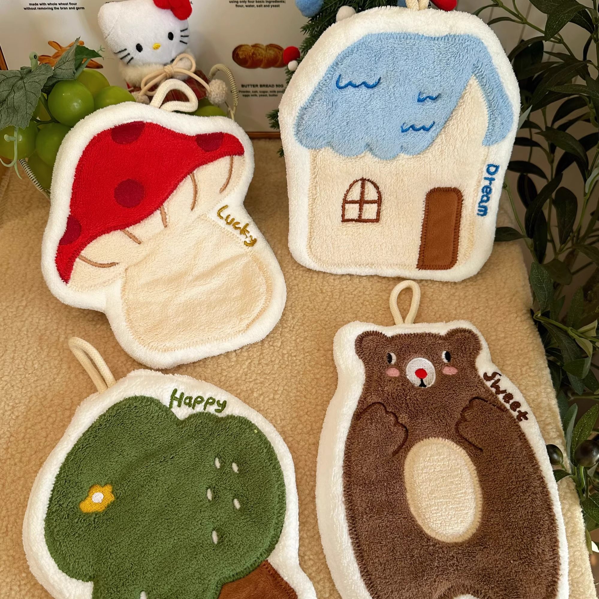 治愈森系卡通可爱小树房子小熊蘑菇擦手巾挂式厨房珊瑚绒吸水家用,家庭/个人清洁工具,厨房擦手巾,淘宝优惠券,粉丝福利购,淘宝优惠卷