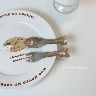 超可爱的卡通猫咪勺子叉子一体酸奶冰激凌勺水果叉304不锈钢