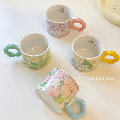 见物如面花朵马克杯手绘