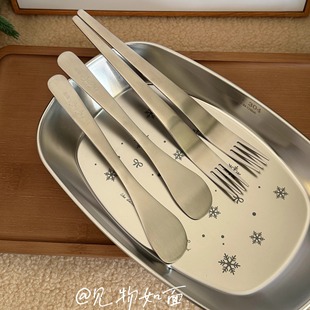 304不锈钢极简磨砂水果叉甜品叉质感黄油刀抹刀面包果酱奶油挖勺