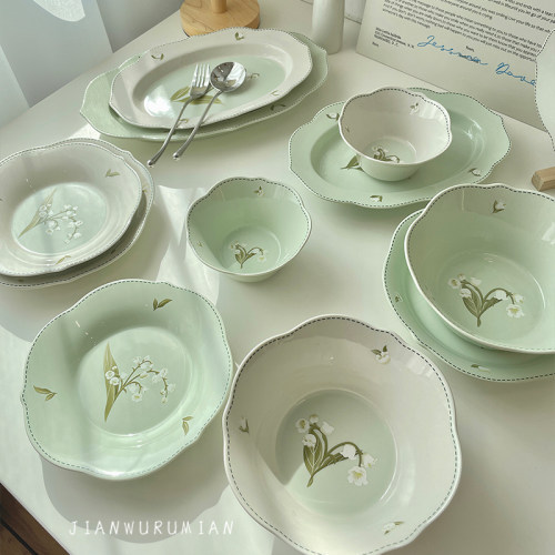 见物如面绿色铃兰花餐具