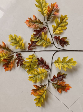 仿真橡树叶假树叶子过胶锯齿叶彩色绿色户外枯树装饰枫树银杏叶
