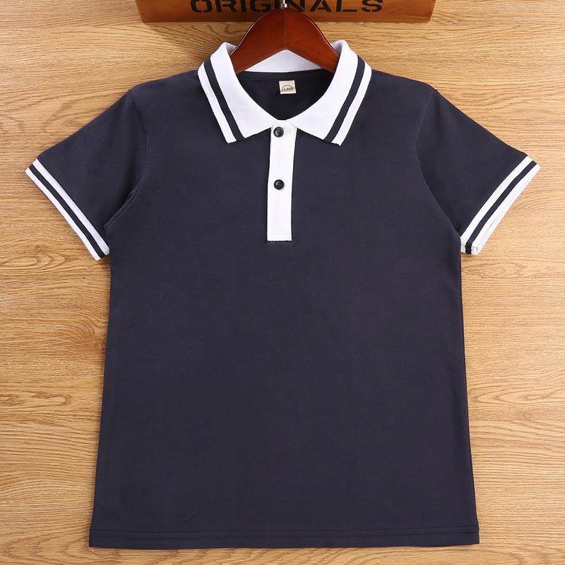 儿童校服短袖T恤夏装男童女童POLO衫中大小学生深蓝纯棉学院童装