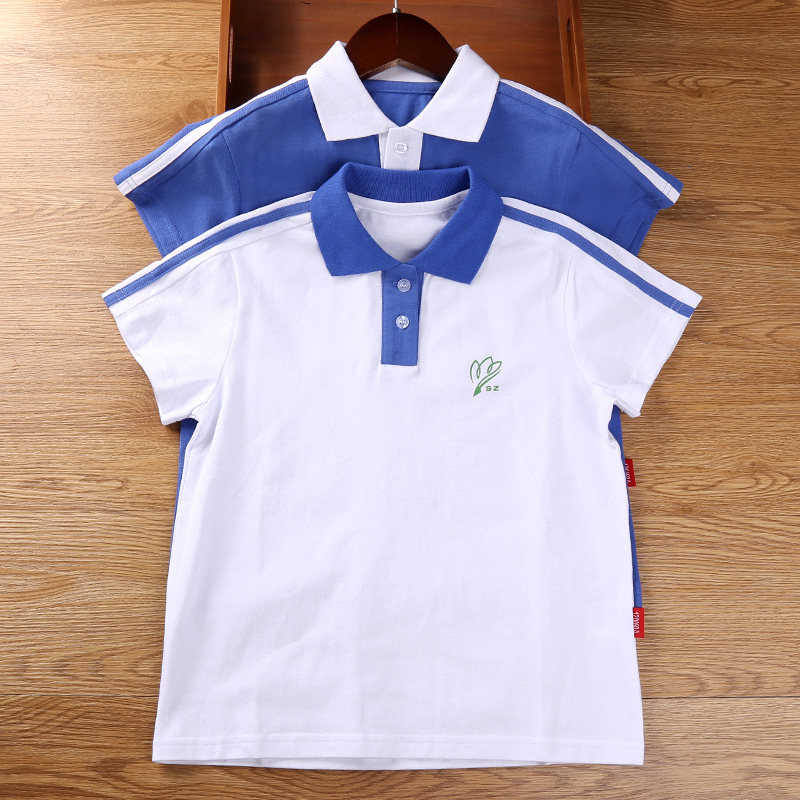 儿童校服深圳小学短袖T恤POLO衫学生夏装蓝色纯棉学院男童女童装