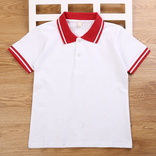 夏装 纯棉POLO衫 男孩红色衣领 T恤儿童上衣男童女童小学生校服半袖
